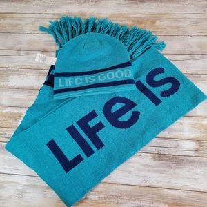 Life is Good Blue Scarf and Hat Set
